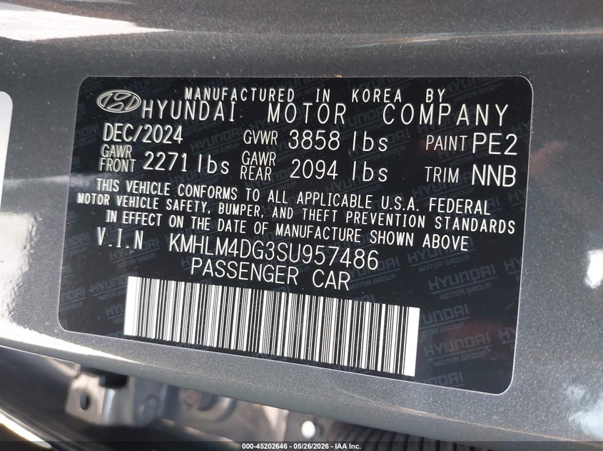 2025 Hyundai Elantra VIN KMHLM4DG3SU957486 IAAI salvage auction — FRONT END, Wait Title, sold $3,900 on 2026-08-02 (photo 9)