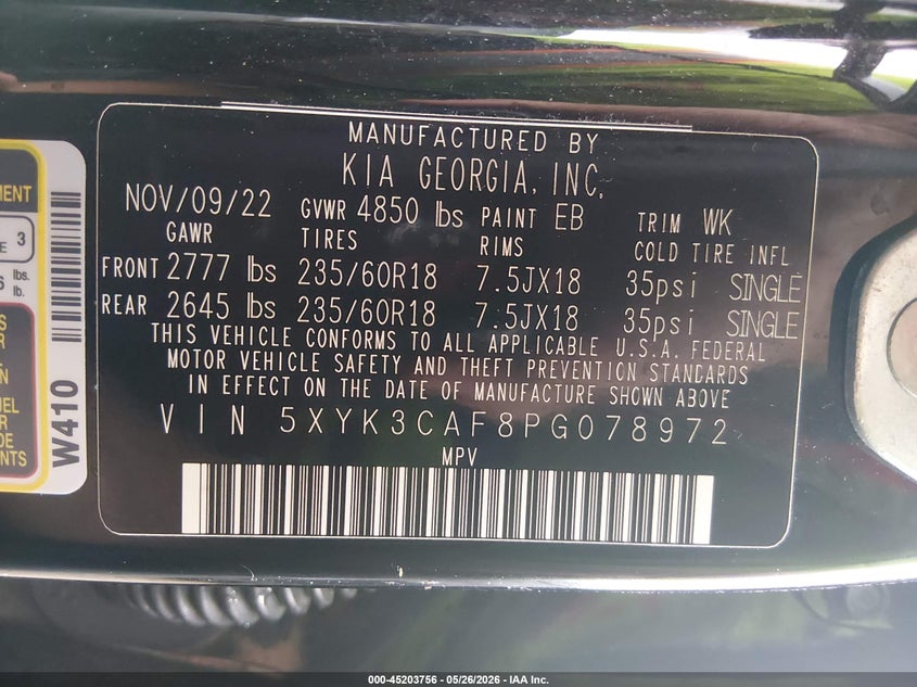 2023 Kia Sportage VIN 5XYK3CAF8PG078972 IAAI salvage auction — FRONT END, Salvage (West Virginia), sold $10,000 on 2026-07-18 (photo 9)