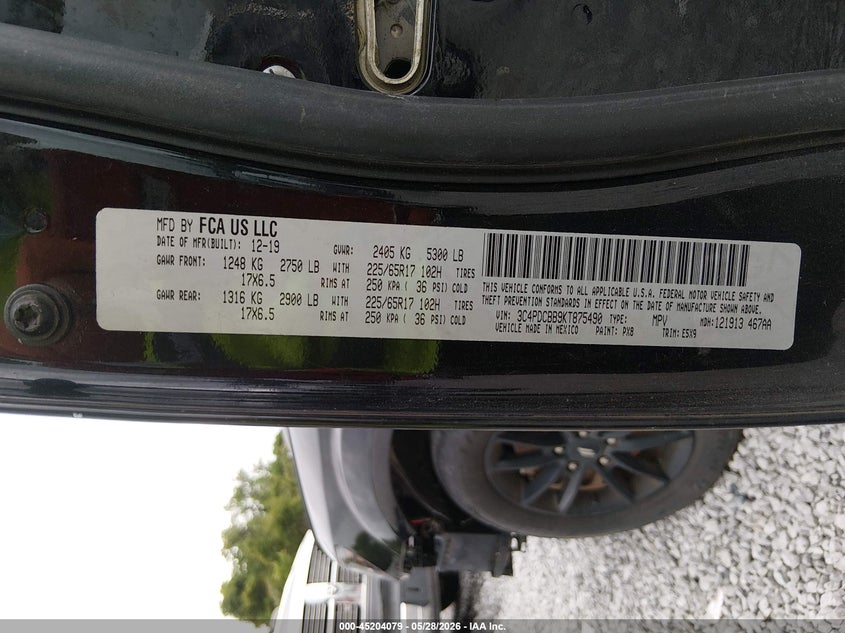 2019 Dodge Journey VIN 3C4PDCBB9KT875490 IAAI salvage auction — FRONT END, Salvage Title, sold $2,000 on 2026-08-29 (photo 9)