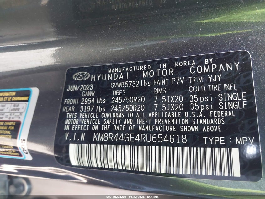 2024 Hyundai Palisade VIN KM8R44GE4RU654618 IAAI salvage auction — LEFT SIDE, Salvage (North Carolina), sold $13,500 on 2026-07-30 (photo 9)