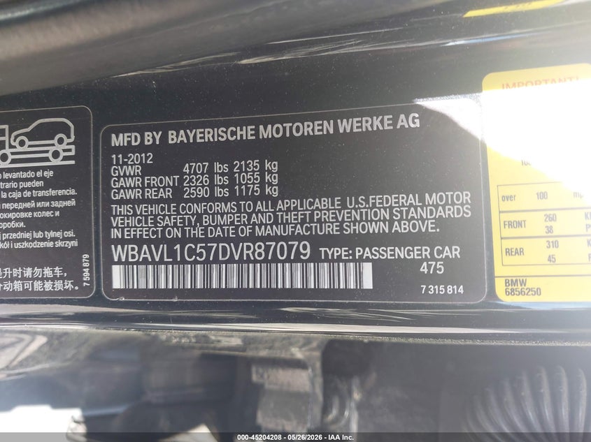 2013 BMW X1 VIN WBAVL1C57DVR87079 IAAI salvage auction — REAR END, Clear (New Jersey), sold $900 on 2026-07-22 (photo 9)