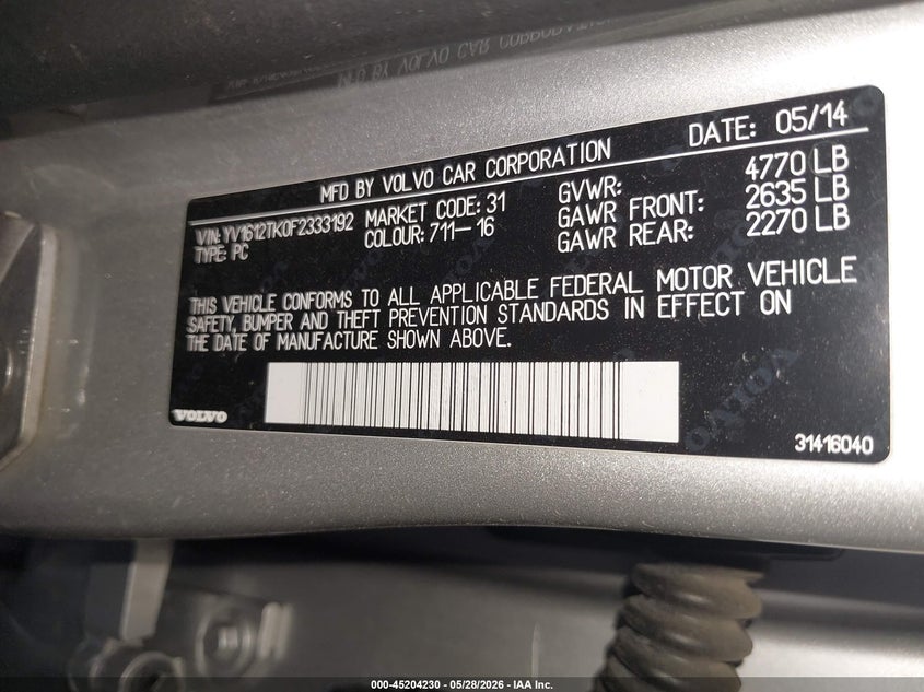 2015 Volvo S60 VIN YV1612TK0F2333192 IAAI salvage auction — RIGHT FRONT, Salvage (North Dakota), sold $1,650 on 2026-07-25 (photo 9)