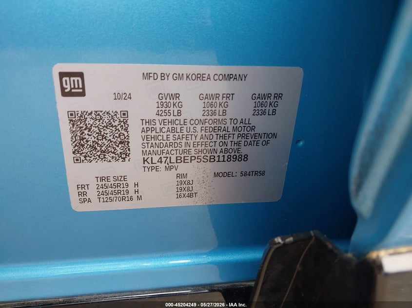 2025 Buick Envista VIN KL47LBEP5SB118988 IAAI salvage auction — HAIL, Salvage Title, sold $10,300 on 2026-07-07 (photo 9)