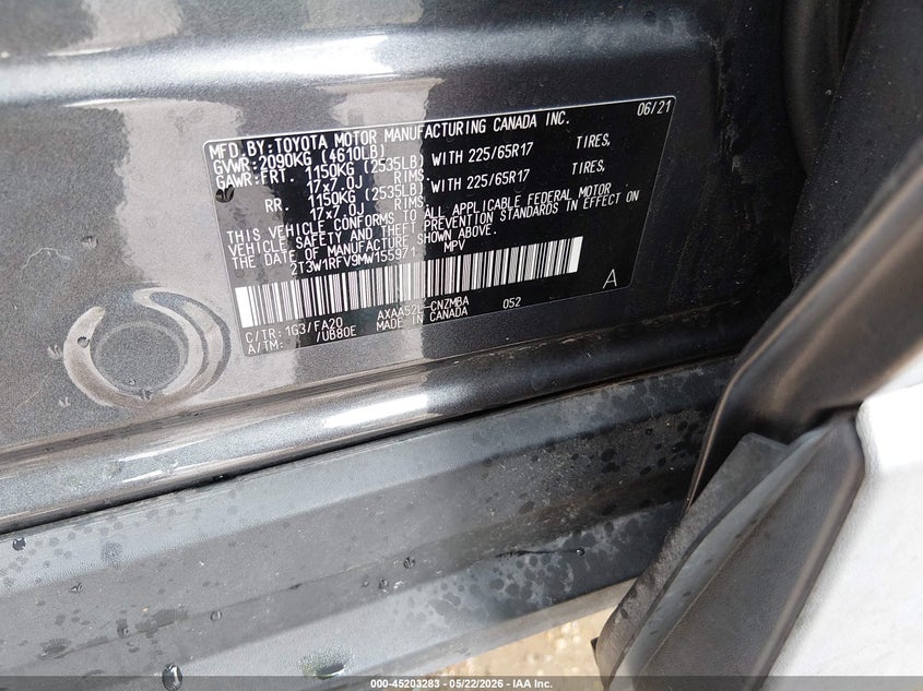2021 Toyota VIN 2T3W1RFV9MW155971 IAAI salvage auction — RIGHT FRONT, Salvage (Kansas), sold $8,950 on 2026-07-19 (photo 9)