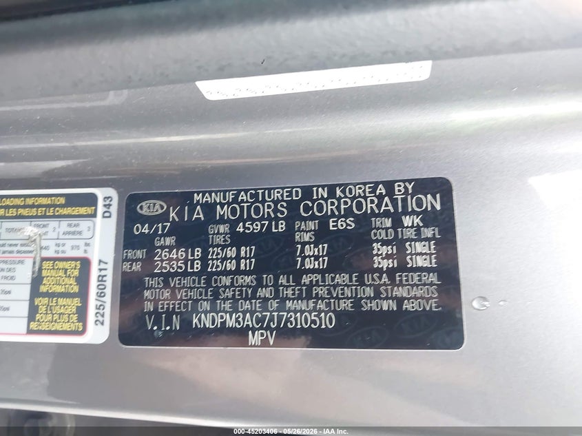 2018 Kia Sportage VIN KNDPM3AC7J7310510 IAAI salvage auction — RIGHT SIDE, Salvage (Georgia), sold $2,300 on 2026-07-08 (photo 9)