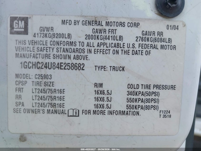 2004 Chevrolet Silverado 2500 VIN 1GCHC24U84E258682 IAAI salvage auction — LEFT FRONT, Salvage (Illinois), sold $750 on 2026-07-09 (photo 9)