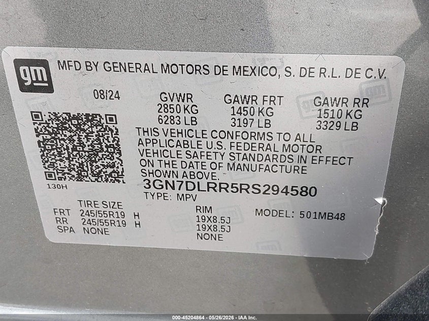 2024 Chevrolet Equinox VIN 3GN7DLRR5RS294580 IAAI salvage auction — RIGHT SIDE, Salvage (California), sold $10,200 on 2026-07-30 (photo 9)