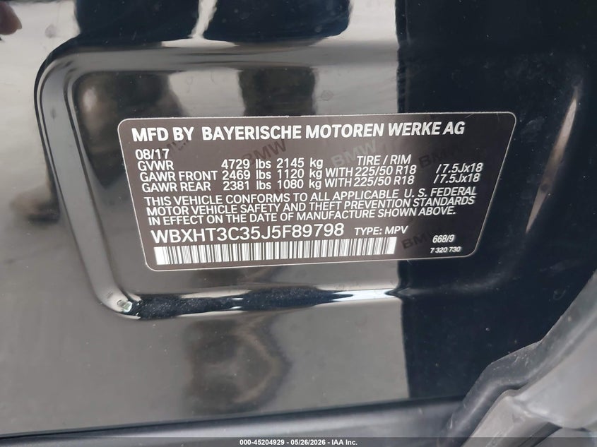 2018 BMW X1 VIN WBXHT3C35J5F89798 IAAI salvage auction — FRONT END, Original (Texas), sold $6,000 on 2026-07-29 (photo 9)