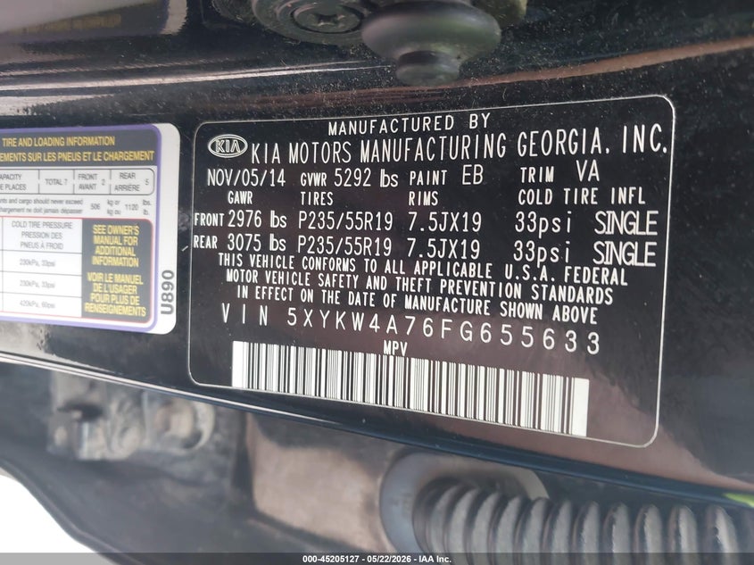 2015 Kia Sorento VIN 5XYKW4A76FG655633 IAAI salvage auction — NORMAL WEAR, Certificate Of Title (Nebraska), sold $1,700 on 2026-07-23 (photo 9)