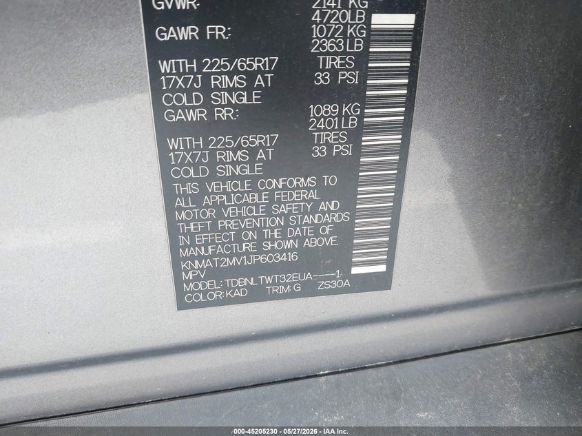 2018 Nissan Rogue VIN KNMAT2MV1JP603416 IAAI salvage auction — RIGHT REAR, Salvage Title, sold $2,975 on 2026-07-29 (photo 9)