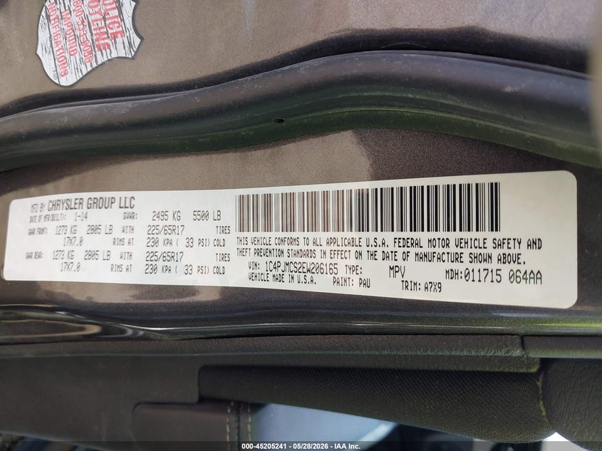 2014 Jeep Cherokee VIN 1C4PJMCS2EW206165 IAAI salvage auction — LEFT SIDE, Salvage Title, sold $600 on 2026-07-22 (photo 9)