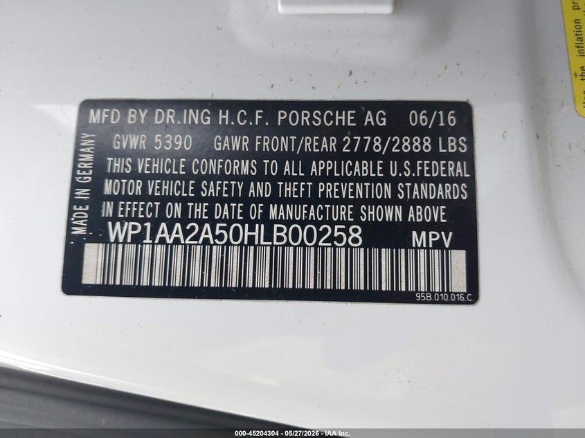 2017 Porsche Macan VIN WP1AA2A50HLB00258 IAAI salvage auction — RIGHT FRONT, Salvage (Missouri), sold $6,400 on 2026-07-20 (photo 9)