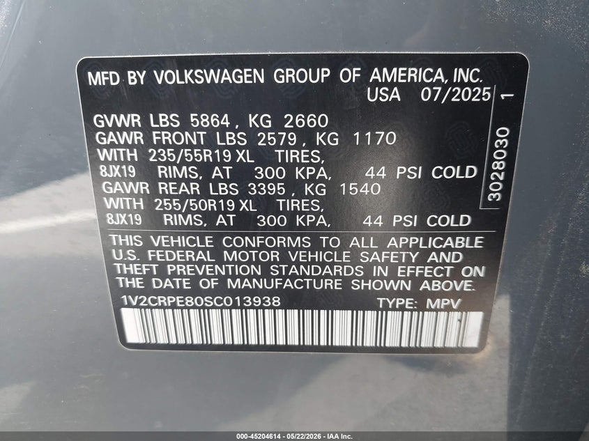 2025 Volkswagen Id.4 VIN 1V2CRPE80SC013938 IAAI salvage auction — LEFT FRONT, Salvage (North Carolina), sold $8,400 on 2026-07-23 (photo 9)