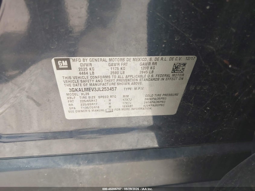 2018 Gmc Terrain VIN 3GKALMEV3JL253457 IAAI salvage auction — FRONT END, Original (Texas), sold $3,050 on 2026-07-05 (photo 9)