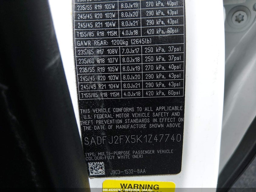 2019 Jaguar E-pace VIN SADFJ2FX5K1Z47740 IAAI salvage auction — SIDE, Salvage (Texas), sold $5,150 on 2026-07-31 (photo 9)