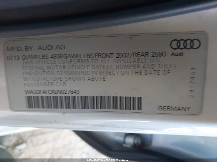 2014 Audi A6 VIN WAUDFAFCXEN027849 IAAI salvage auction — NORMAL WEAR, Restored (Arizona), sold $900 on 2026-07-07 (photo 9)