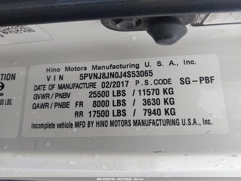 2018 Hino 258/268 VIN 5PVNJ8JN0J4S53065 IAAI salvage auction — FRONT END, Salvage (Texas), sold $17,200 on 2026-07-08 (photo 8)