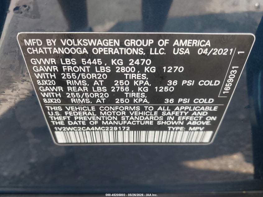 2021 Volkswagen Atlas cross sport VIN 1V2WC2CA4MC229172 IAAI salvage auction — REAR END, Salvage (Louisiana), sold $8,600 on 2026-07-14 (photo 9)