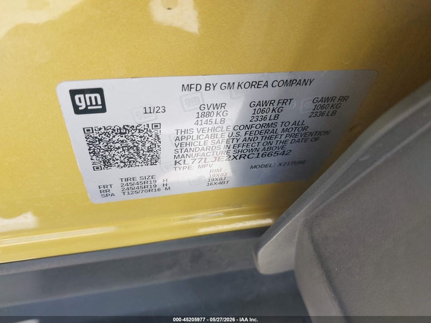2024 Chevrolet Trax VIN KL77LJE2XRC166542 IAAI salvage auction — FRONT END, Salvage (Arizona), sold $7,900 on 2026-07-28 (photo 9)
