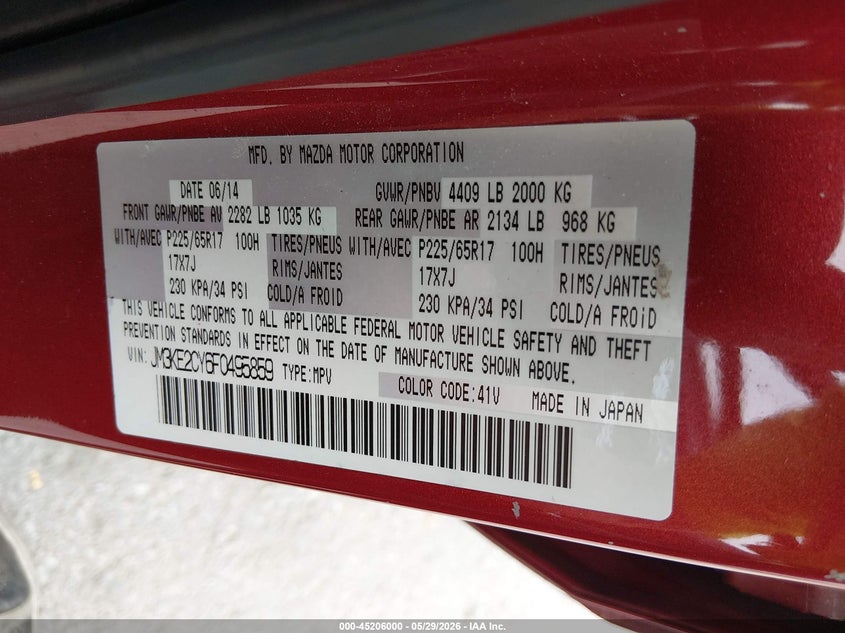 2015 Mazda Cx-5 VIN JM3KE2CY6F0495859 IAAI salvage auction — LEFT SIDE, Salvage (Illinois), sold $2,400 on 2026-07-07 (photo 9)
