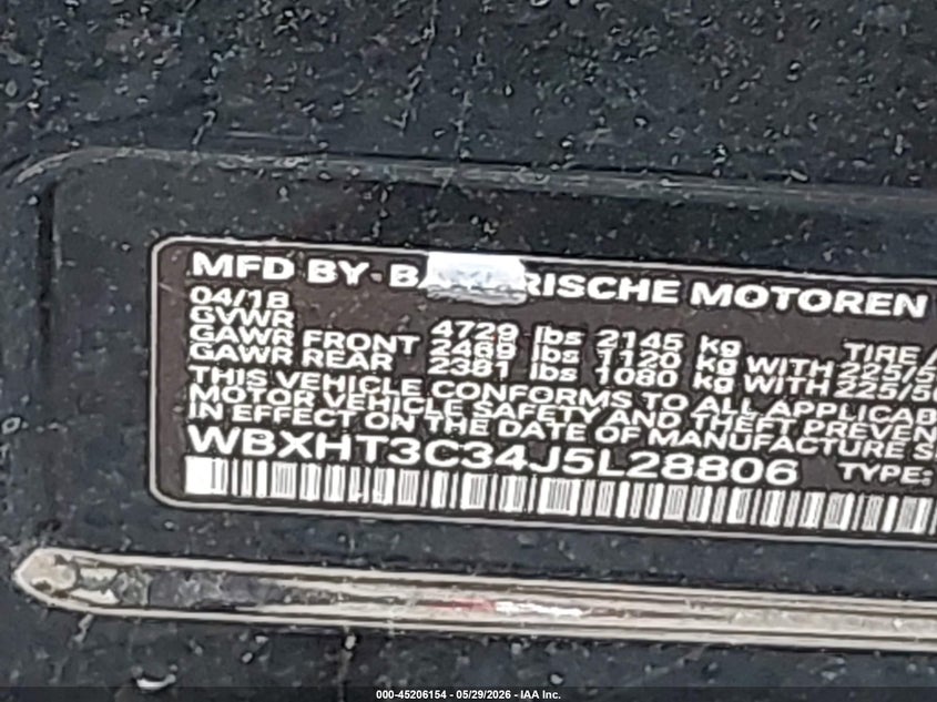 2018 BMW X1 VIN WBXHT3C34J5L28806 IAAI salvage auction — FRONT & REAR, Wait Title, sold $1,575 on 2026-08-04 (photo 9)