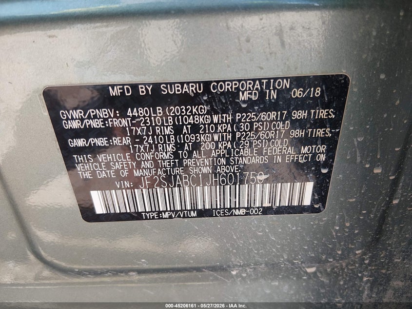 2018 Subaru Forester VIN JF2SJABC1JH601750 IAAI salvage auction — FRONT END, Clear (Arkansas), sold $25 on 2026-07-23 (photo 9)
