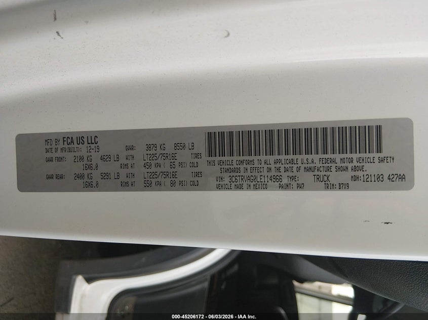 2020 Ram Promaster city VIN 3C6TRVAG0LE114966 IAAI salvage auction — THEFT, Salvage (California), sold $3,850 on 2026-07-22 (photo 9)