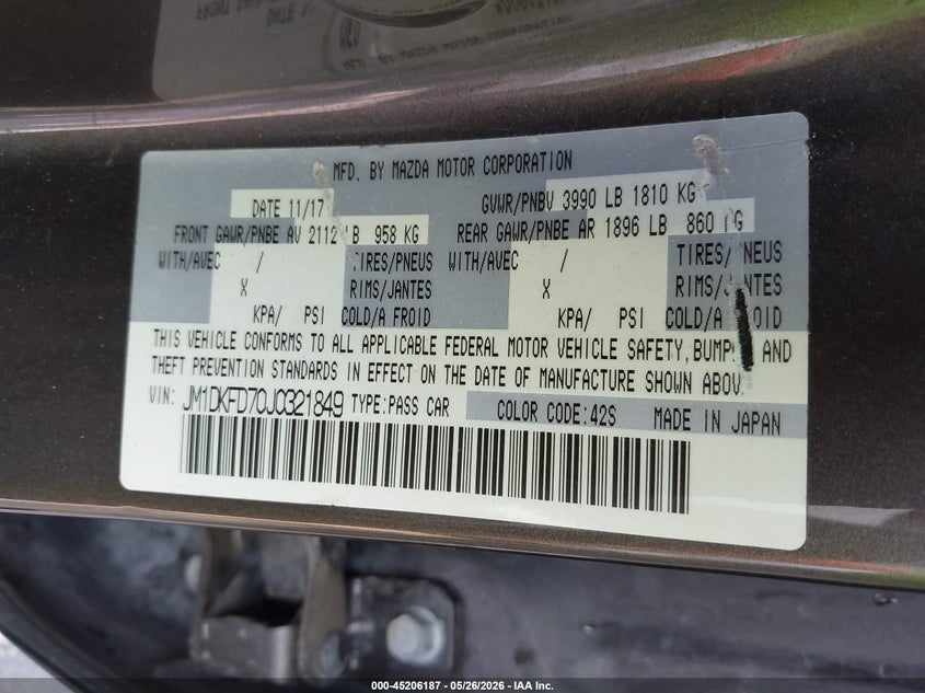 2018 Mazda Cx-3 VIN JM1DKFD70J0321849 IAAI salvage auction — REAR END, Salvage (Nebraska), sold $3,550 on 2026-07-30 (photo 9)