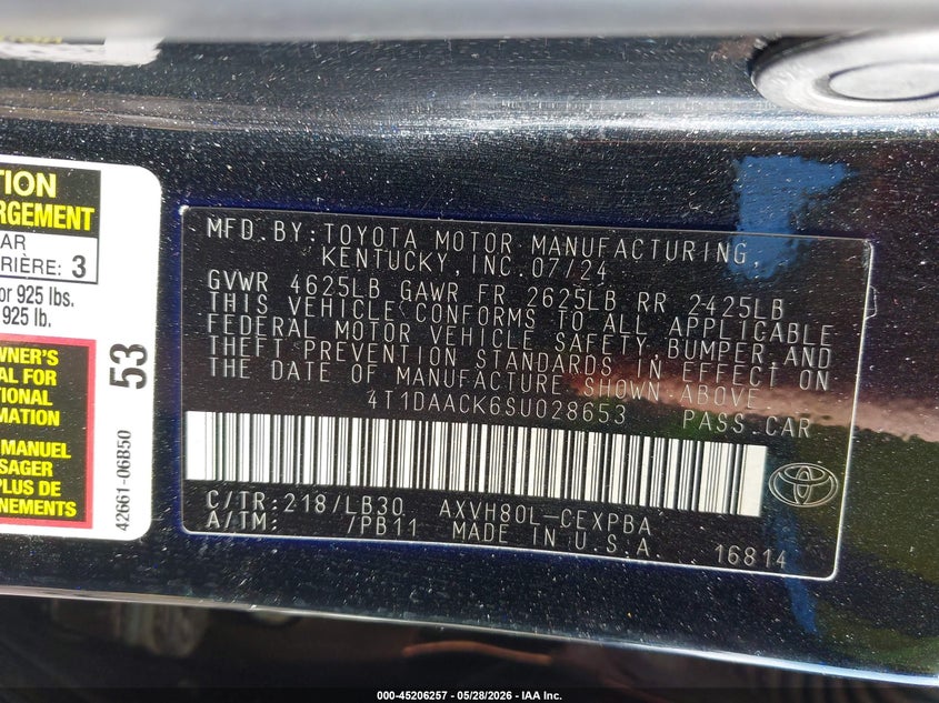 2025 Toyota Camry VIN 4T1DAACK6SU028653 IAAI salvage auction — REAR END, Salvage Title, sold $18,200 on 2026-07-30 (photo 9)