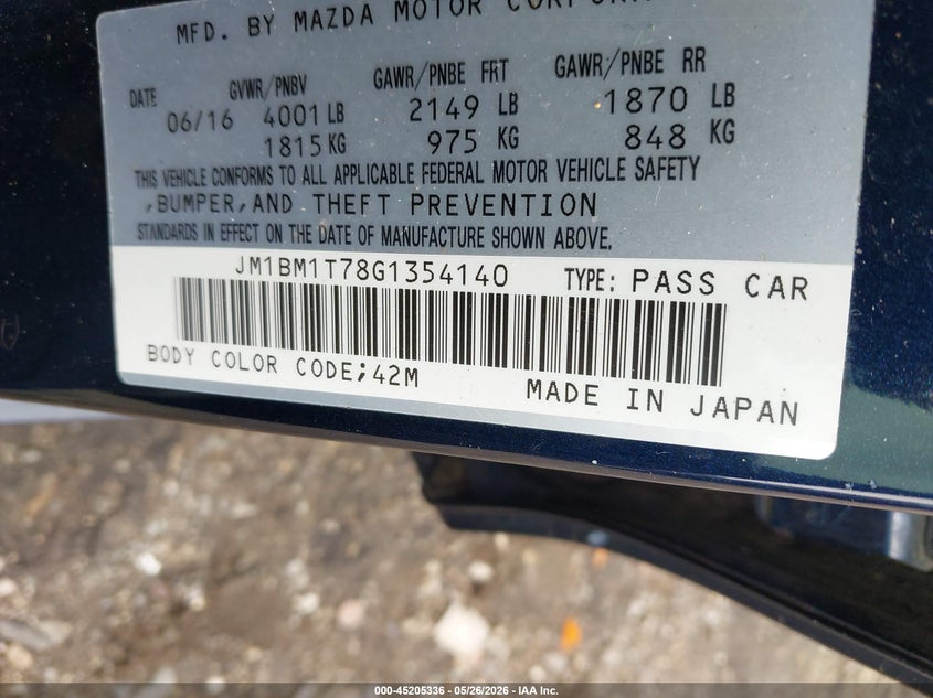 2016 Mazda 3 VIN JM1BM1T78G1354140 IAAI salvage auction — FRONT END, Salvage (Georgia), sold $375 on 2026-07-08 (photo 9)