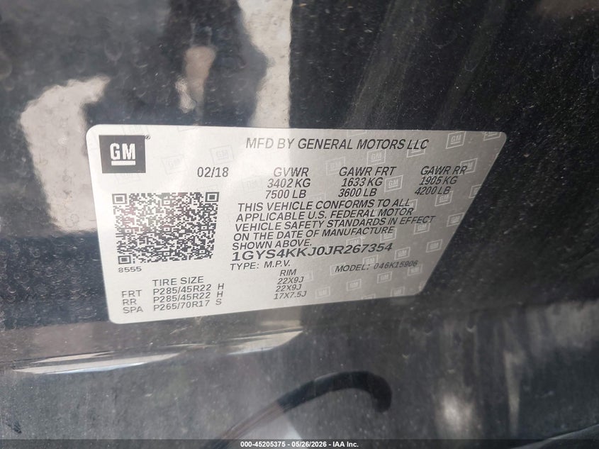 2018 Cadillac Escalade VIN 1GYS4KKJ0JR267354 IAAI salvage auction — HAIL, Original (Texas), sold $7,650 on 2026-08-19 (photo 9)