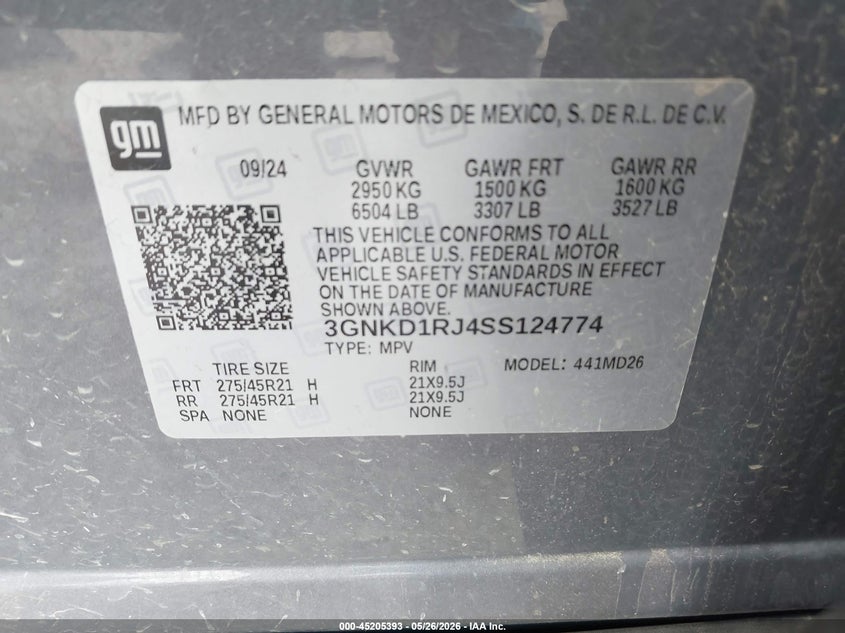 2025 Chevrolet Blazer ev VIN 3GNKD1RJ4SS124774 IAAI salvage auction — REAR END, Salvage (Montana), sold $14,600 on 2026-07-30 (photo 9)