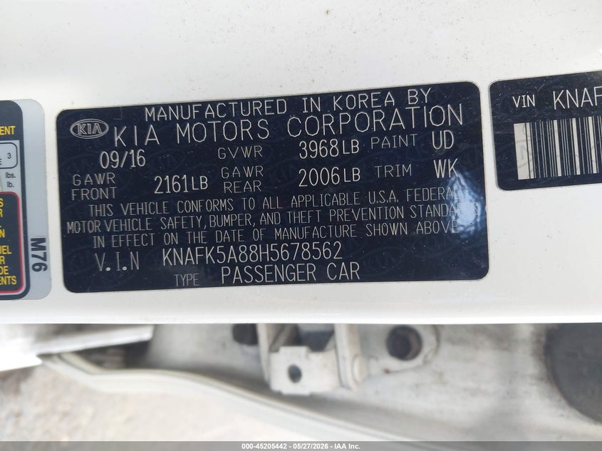 2017 Kia Forte VIN KNAFK5A88H5678562 IAAI salvage auction — REAR END, Salvage Title, sold $1,375 on 2026-07-08 (photo 9)