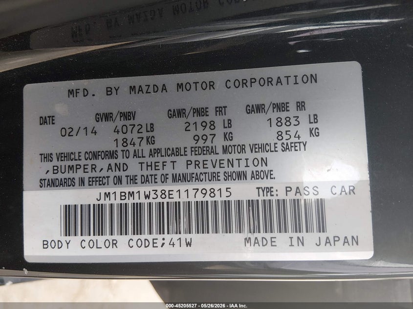 2014 Mazda 3 VIN JM1BM1W38E1179815 IAAI salvage auction — FRONT END, Original (Texas), sold $1,450 on 2026-07-28 (photo 9)