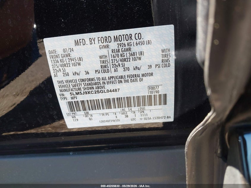 2025 Lincoln Aviator VIN 5LM5J9XC2SGL04487 IAAI salvage auction — SIDE, Salvage (Idaho), sold $9,300 on 2026-07-29 (photo 9)