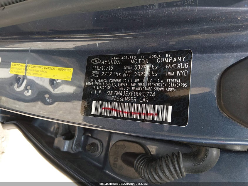 2015 Hyundai Genesis VIN KMHGN4JEXFU083774 IAAI salvage auction — REAR END, Salvage Title, sold $2,250 on 2026-07-23 (photo 9)