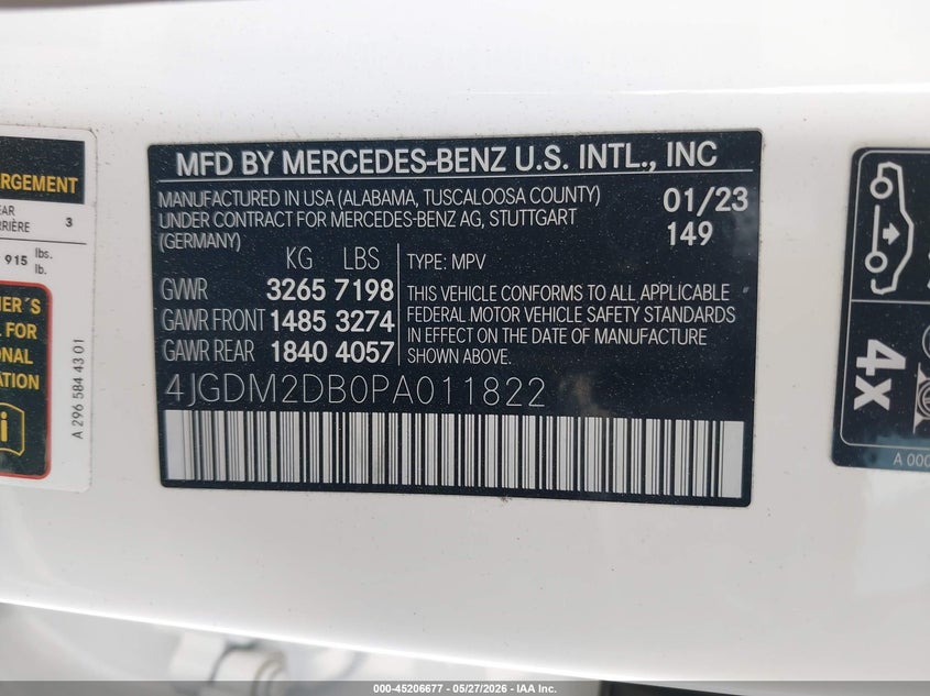 2023 Mercedes-benz VIN 4JGDM2DB0PA011822 IAAI salvage auction — REAR END, Salvage Title, sold $23,825 on 2026-08-13 (photo 9)