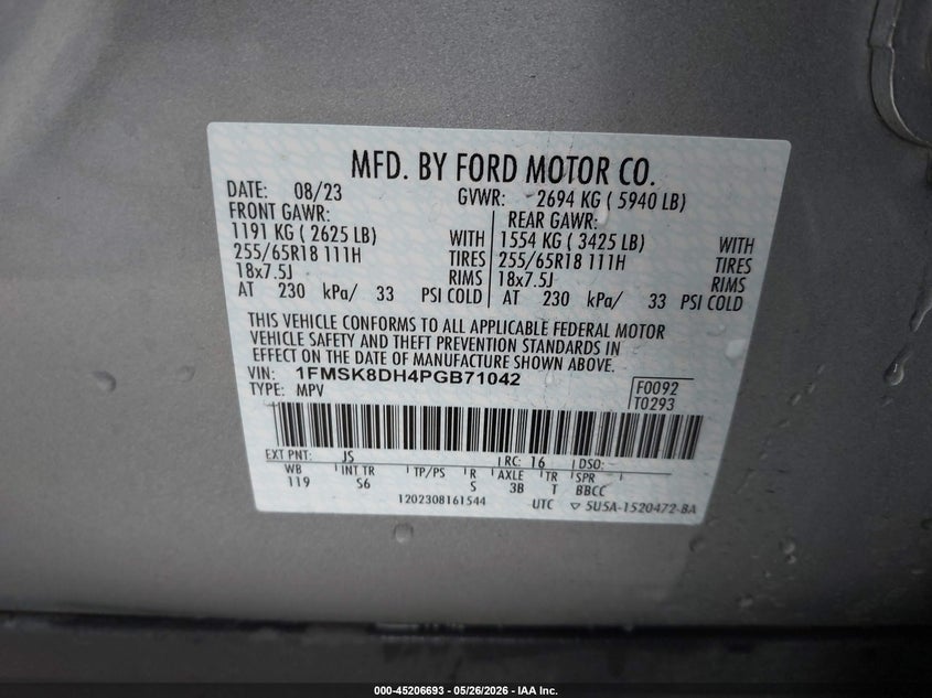 2023 Ford Explorer VIN 1FMSK8DH4PGB71042 IAAI salvage auction — SIDE, Salvage (California), sold $8,200 on 2026-07-09 (photo 9)