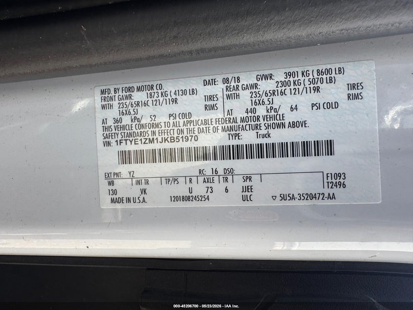 2018 Ford Transit 150 VIN 1FTYE1ZM1JKB51970 IAAI salvage auction — MECHANICAL, Clear (Connecticut), sold $2,100 on 2026-07-08 (photo 9)