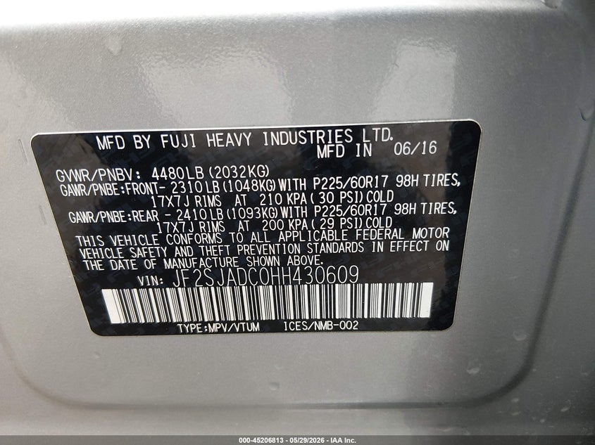 2017 Subaru Forester VIN JF2SJADC0HH430609 IAAI salvage auction — FRONT END, Salvage (Illinois), sold $1,675 on 2026-07-14 (photo 9)