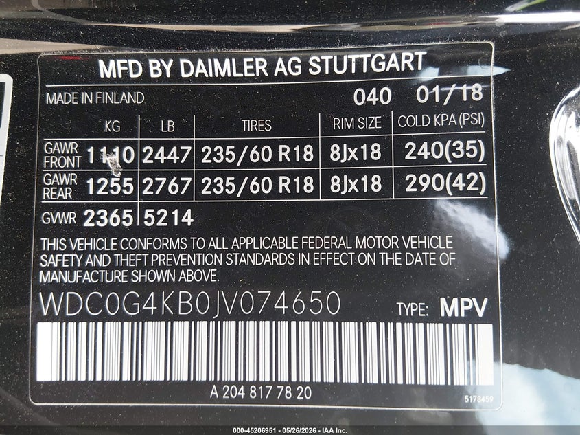 2018 Mercedes-benz Glc VIN WDC0G4KB0JV074650 IAAI salvage auction — SIDE, Salvage (Texas), sold $9,550 on 2026-07-28 (photo 9)