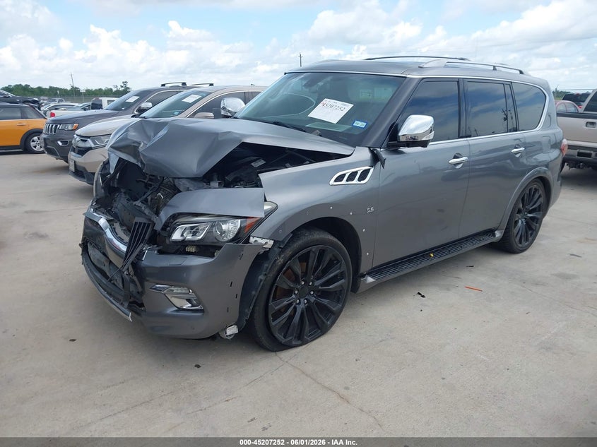 2015 Infiniti Qx80 VIN JN8AZ2ND9F9770224 IAAI salvage auction — FRONT END, Salvage Title, sold $1,300 on 2026-07-31 (photo 2)
