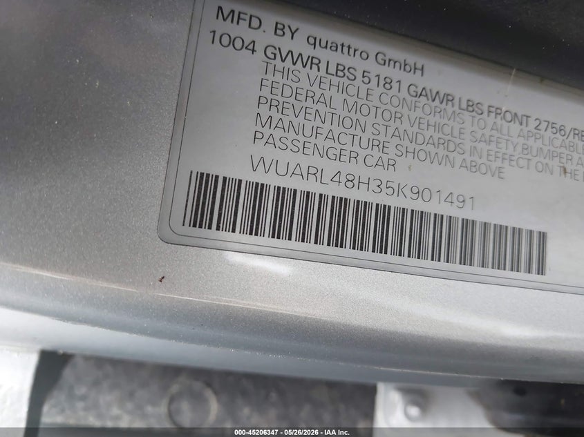 2005 Audi S4 VIN WUARL48H35K901491 IAAI salvage auction — LEFT SIDE, Clear (Virginia), sold $4,400 on 2026-07-13 (photo 9)