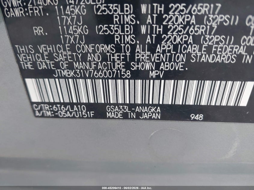 2006 Toyota Rav4 VIN JTMBK31V766007158 IAAI salvage auction — NORMAL WEAR, Clear (New York), sold $1,750 on 2026-07-14 (photo 9)