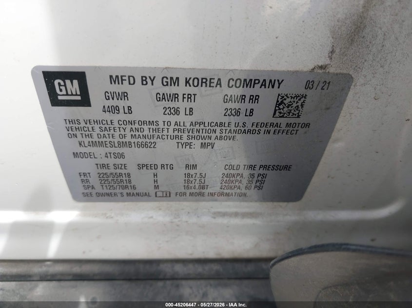 2021 Buick Encore gx VIN KL4MMESL8MB166622 IAAI salvage auction — FRONT END, Salvage Title, sold $2,550 on 2026-07-07 (photo 9)