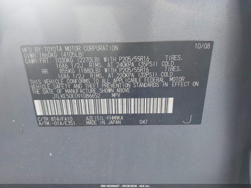 2009 Scion Xb VIN JTLKE50E091086652 IAAI salvage auction — NORMAL WEAR, Clear (Georgia), sold $375 on 2026-07-13 (photo 9)