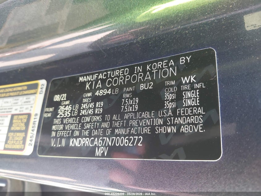 2022 Kia Sportage VIN KNDPRCA67N7006272 IAAI salvage auction — FRONT END, Salvage Title, sold $3,325 on 2026-07-29 (photo 9)