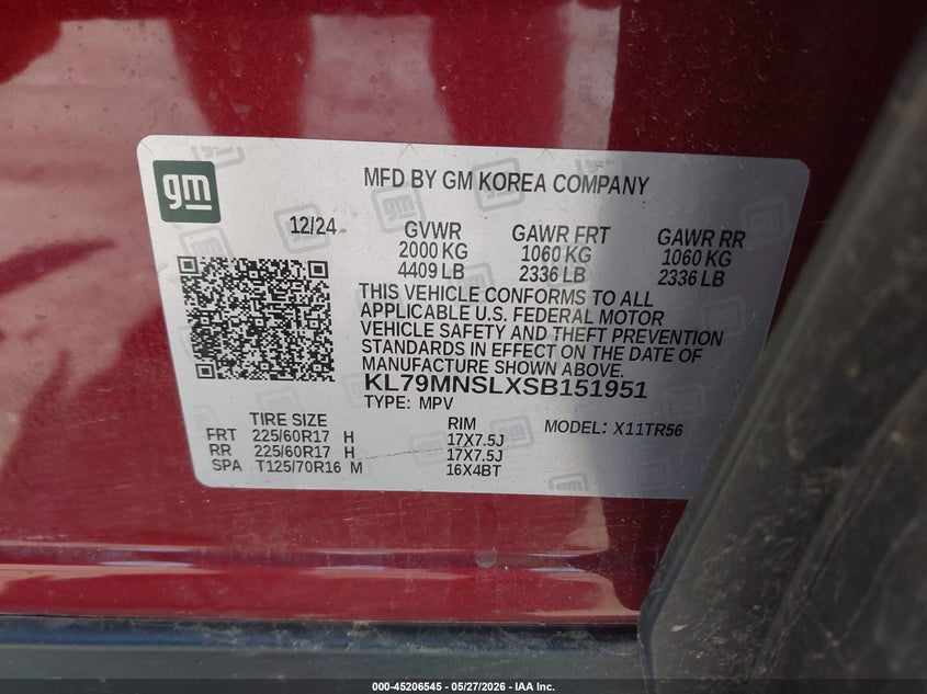 2025 Chevrolet Trailblazer VIN KL79MNSLXSB151951 IAAI salvage auction — REAR END, Salvage Title, sold $5,325 on 2026-07-14 (photo 9)