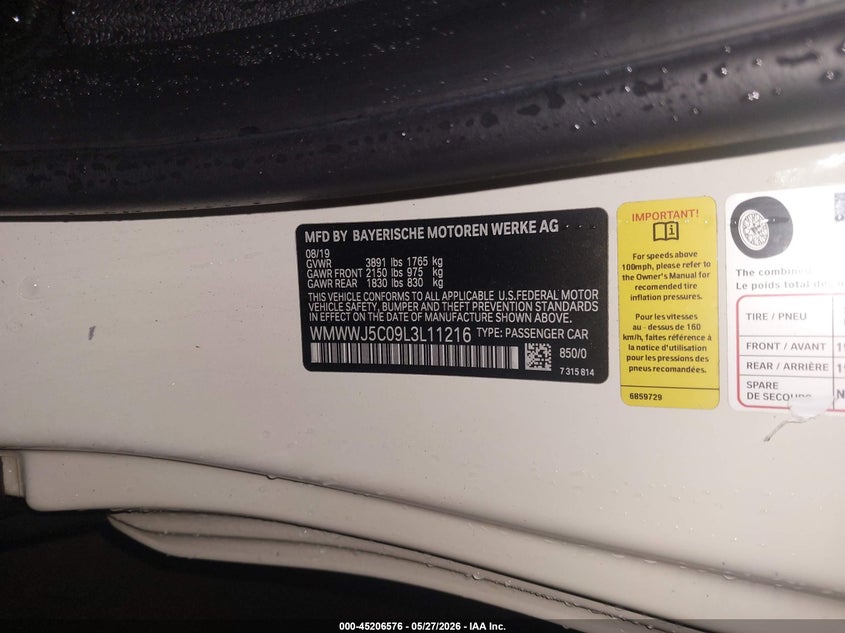 2020 Mini Convertible VIN WMWWJ5C09L3L11216 IAAI salvage auction — FRONT END, Salvage Title, sold $2,000 on 2026-08-28 (photo 9)