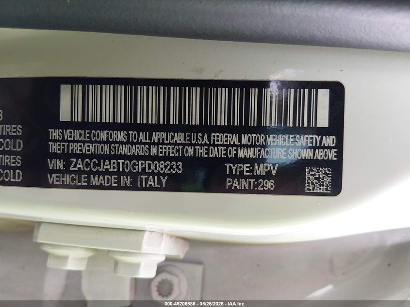 2016 Jeep Renegade VIN ZACCJABT0GPD08233 IAAI salvage auction — FRONT END, Clear (Oklahoma), sold $1,500 on 2026-07-28 (photo 9)